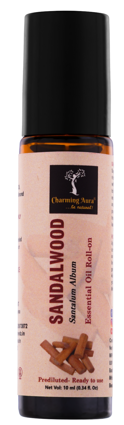 Sandalwood Essential Oil | Roll-on | for Skin Care, Yoga, Meditation, Refreshment, Reiki, Stress relief | 10ml | Prediluted- Ready to use |