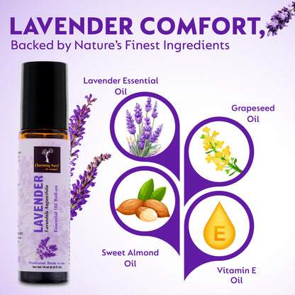 Lavender Essential Oil | Roll-On | Prediluted ready to use | Skin Care | Combats Negative Emotions | Stress Relief | Sound Sleep | 10ml |