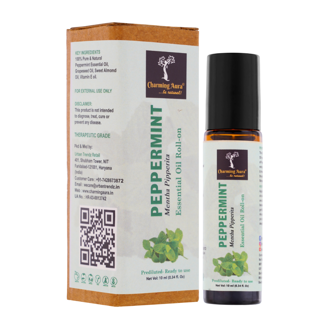 Peppermint Essential Oil | Roll-On | Prediluted ready to use | for Stress relief, Skin Care, Meditation, Headache Relief, Concentration | 10ml