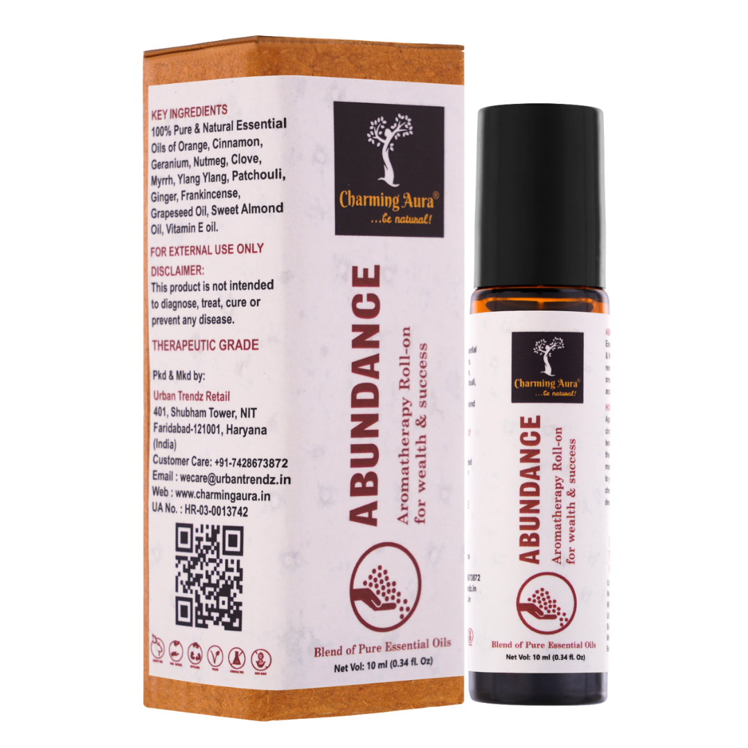 Abundance Aromatherapy Roll-on by Charming Aura | Pure Essential Oils Blend for Success & Wealth | Brings Good Luck, removes money blocks & creates Abundance