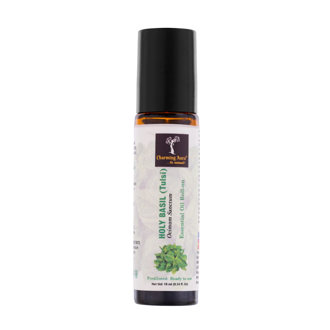 Holy Basil (Tulsi) Essential Oil | Roll-On | Prediluted ready to use | Pure & Natural Therapeutic Grade | Pain Relief | Relieves from Cold & Flu | 10ml |