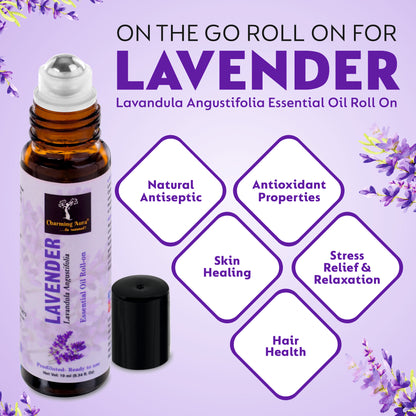 Lavender Essential Oil | Roll-On | Prediluted ready to use | Skin Care | Combats Negative Emotions | Stress Relief | Sound Sleep | 10ml |