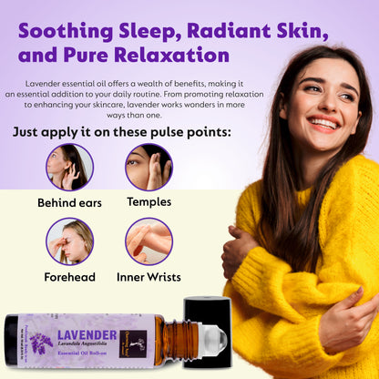 Lavender Essential Oil | Roll-On | Prediluted ready to use | Skin Care | Combats Negative Emotions | Stress Relief | Sound Sleep | 10ml |