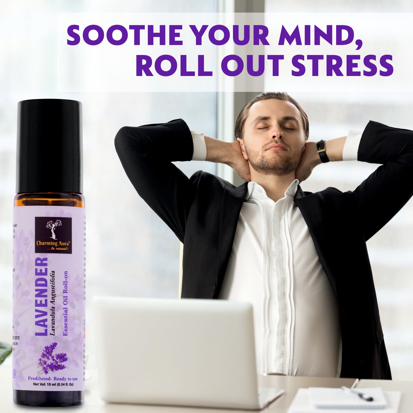 Lavender Essential Oil | Roll-On | Prediluted ready to use | Skin Care | Combats Negative Emotions | Stress Relief | Sound Sleep | 10ml |