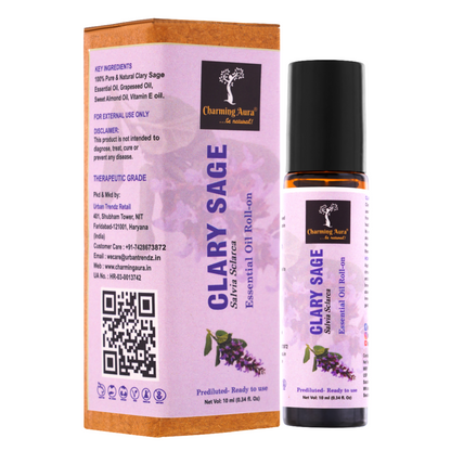 Clary Sage Essential Oil | Roll-on | for Skin Care, Yoga, Meditation, Refreshment, Reiki, Stress relief | 10ml | Prediluted- Ready to use |