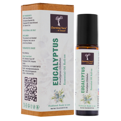 Eucalyptus Essential Oil | Roll-On | Prediluted ready to use | Pure & Natural Therapeutic Grade | Pain Relief | Relieves from Cold & Flu | 10ml |