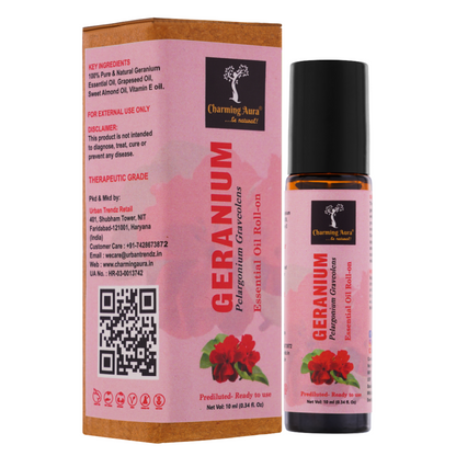 Geranium Essential Oil | Roll-On | Prediluted ready to use | for Pain relief, Stress relief, Skin Care | 10ml