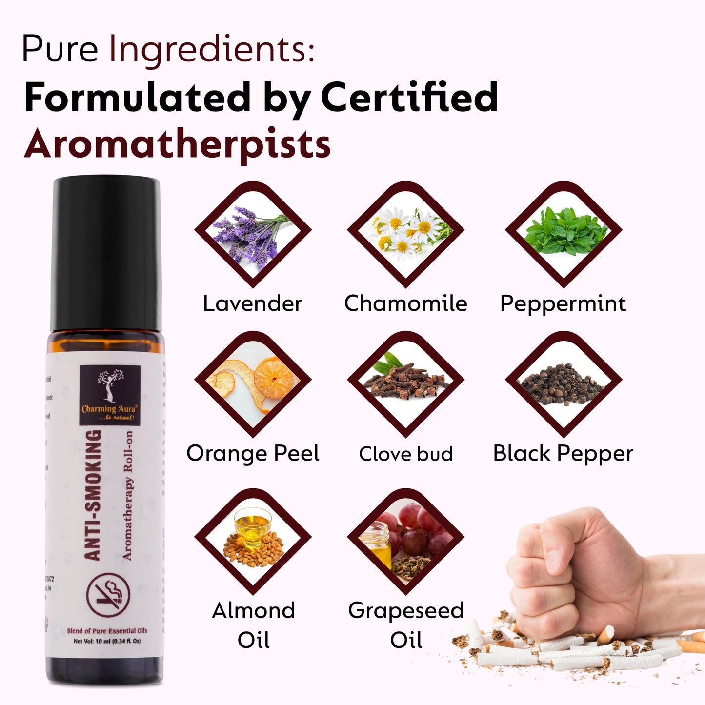 Anti Smoking Essential Oil Blend | Cuts down the craving of smoking Cigarettes or Tobacco | Helps to quit smoking | 100% Pure & Natural Essential Oils | Roll-on |