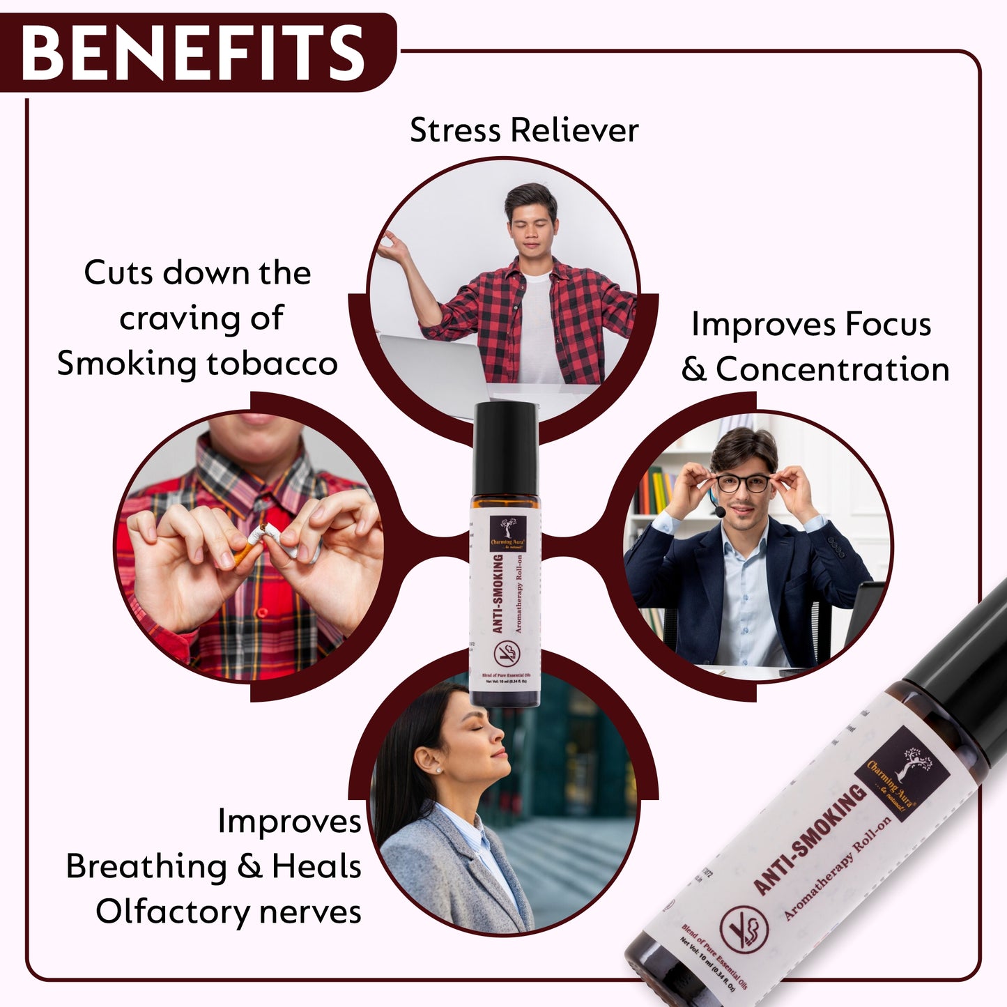 Anti Smoking Essential Oil Blend | Cuts down the craving of smoking Cigarettes or Tobacco | Helps to quit smoking | 100% Pure & Natural Essential Oils | Roll-on |