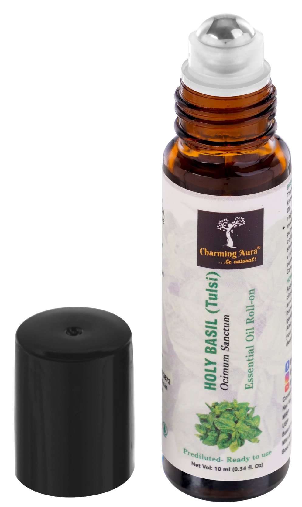 Holy Basil (Tulsi) Essential Oil | Roll-On | Prediluted ready to use | Pure & Natural Therapeutic Grade | Pain Relief | Relieves from Cold & Flu | 10ml |