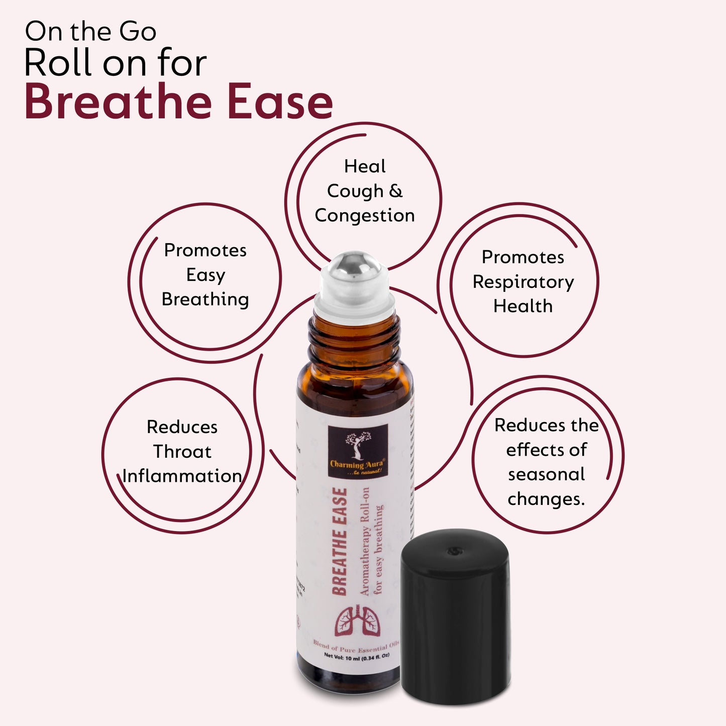 Breathe Ease Roll-on | Blend of Pure Essential Oils | Eucalyptus, Peppermint, Cardamom | Relief for Breathing Difficulties