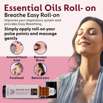 Breathe Ease Roll-on | Blend of Pure Essential Oils | Eucalyptus, Peppermint, Cardamom | Relief for Breathing Difficulties