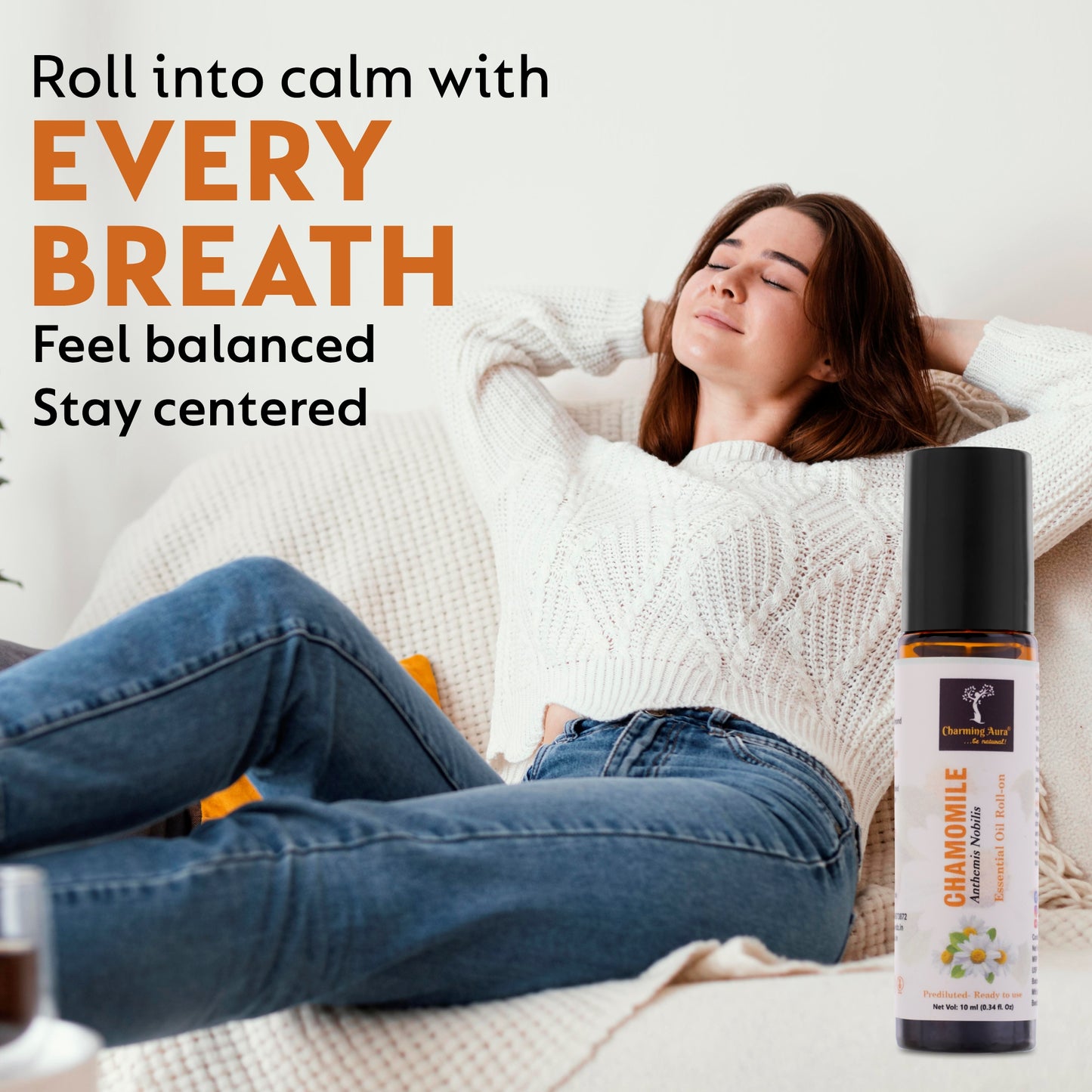 Chamomile Essential Oil | Roll-On | Prediluted ready to use | for Skin Care, relieve stress, Sleep help, Meditation, Concentration, respiratory problems | 10ml