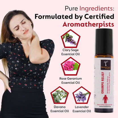 Cramps Relief Aromatherapy Roll-on for women | Blend of Pure & Natural Essential Oils | for Menstrual pain & Cramps relief | Eleviate Mood Swings | with richness of Clary Sage & Davana Oil - 10ml
