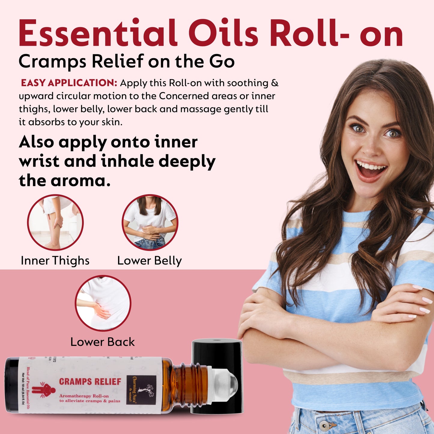 Cramps Relief Aromatherapy Roll-on for women | Blend of Pure & Natural Essential Oils | for Menstrual pain & Cramps relief | Eleviate Mood Swings | with richness of Clary Sage & Davana Oil - 10ml