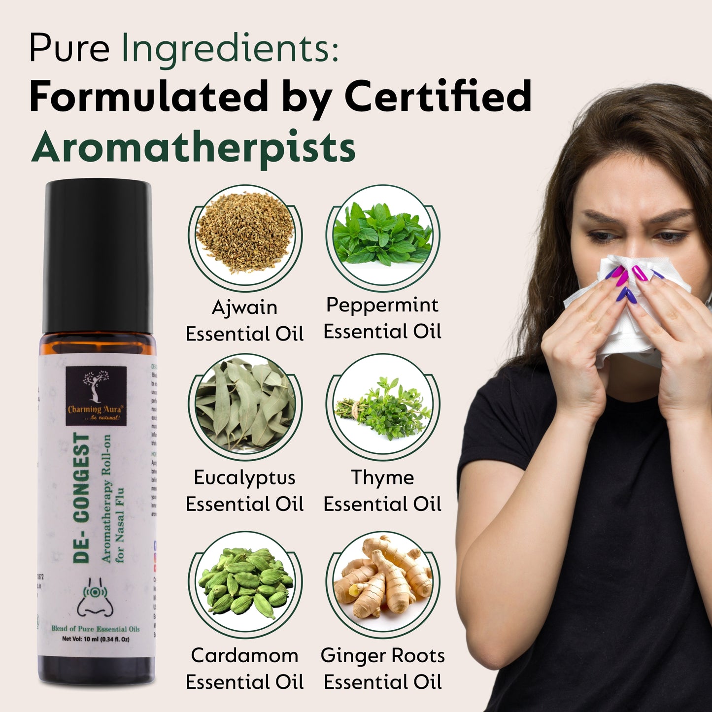 De- Congest Aromatherapy Roll-on | Blend of pure and natural essential oils | Clears Blocked Nose | Relieves from Cold | Easy to Use | 10 ml