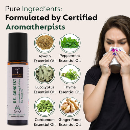 De- Congest Aromatherapy Roll-on | Blend of pure and natural essential oils | Clears Blocked Nose | Relieves from Cold | Easy to Use | 10 ml