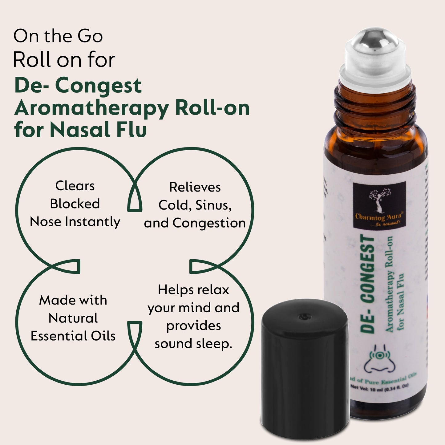De- Congest Aromatherapy Roll-on | Blend of pure and natural essential oils | Clears Blocked Nose | Relieves from Cold | Easy to Use | 10 ml