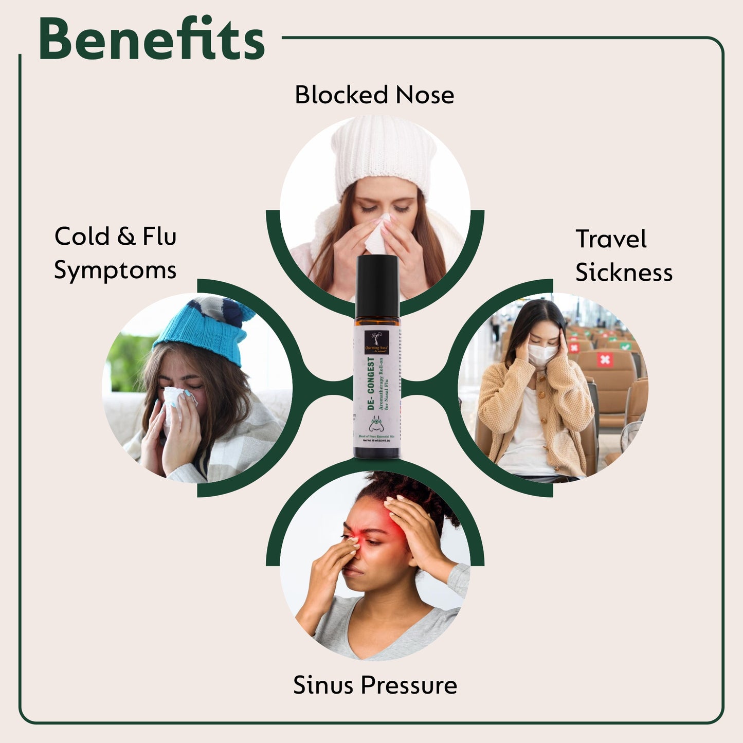 De- Congest Aromatherapy Roll-on | Blend of pure and natural essential oils | Clears Blocked Nose | Relieves from Cold | Easy to Use | 10 ml