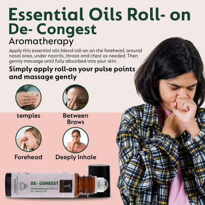 De- Congest Aromatherapy Roll-on | Blend of pure and natural essential oils | Clears Blocked Nose | Relieves from Cold | Easy to Use | 10 ml