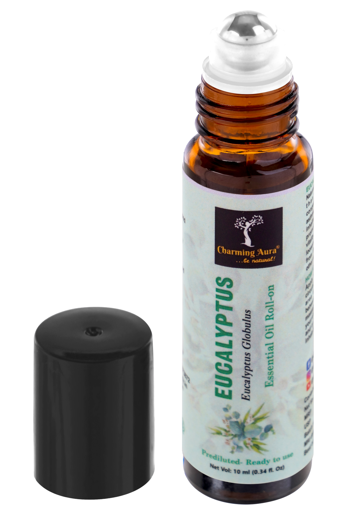 Eucalyptus Essential Oil | Roll-On | Prediluted ready to use | Pure & Natural Therapeutic Grade | Pain Relief | Relieves from Cold & Flu | 10ml |