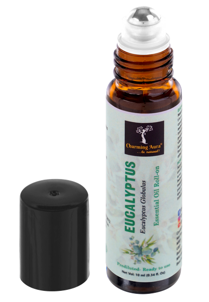 Eucalyptus Essential Oil | Roll-On | Prediluted ready to use | Pure & Natural Therapeutic Grade | Pain Relief | Relieves from Cold & Flu | 10ml |