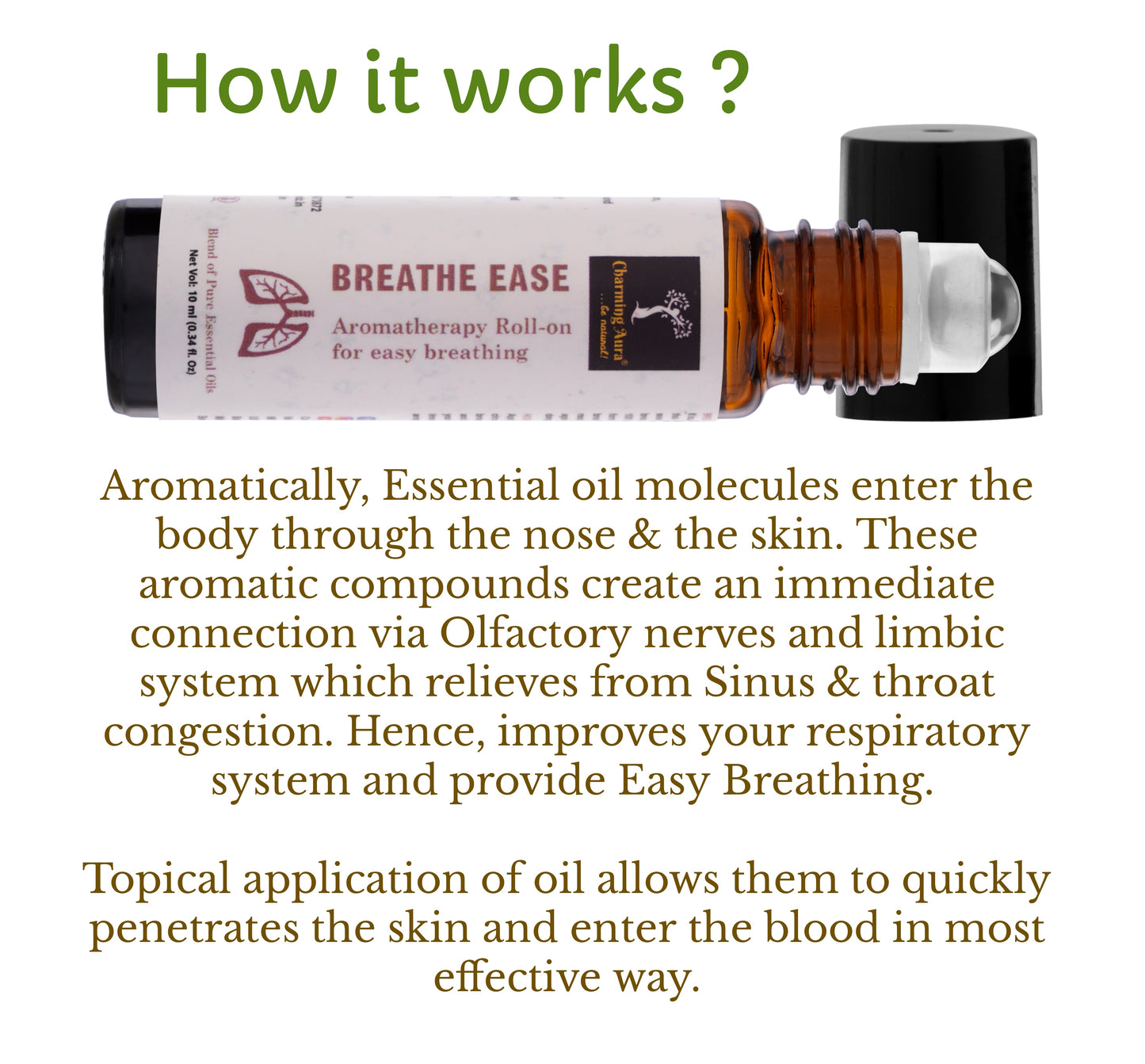 Breathe Ease Roll-on | Blend of Pure Essential Oils | Eucalyptus, Peppermint, Cardamom | Relief for Breathing Difficulties