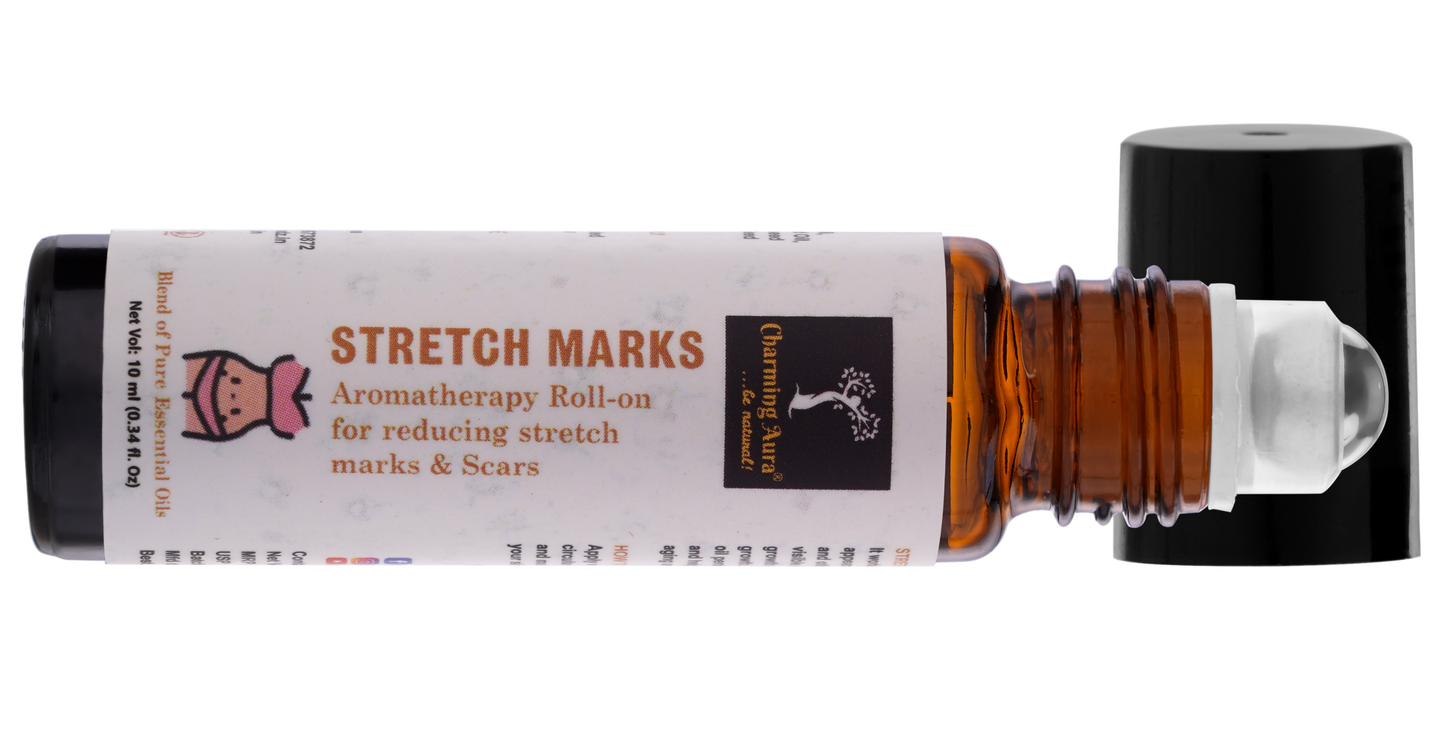 Stretch Marks Oil | Roll-on | Blend of pure essential oils, helps to reduce appearance of stretch Marks due to pregnancy, sports, weight fluctuation, Wrinkles |