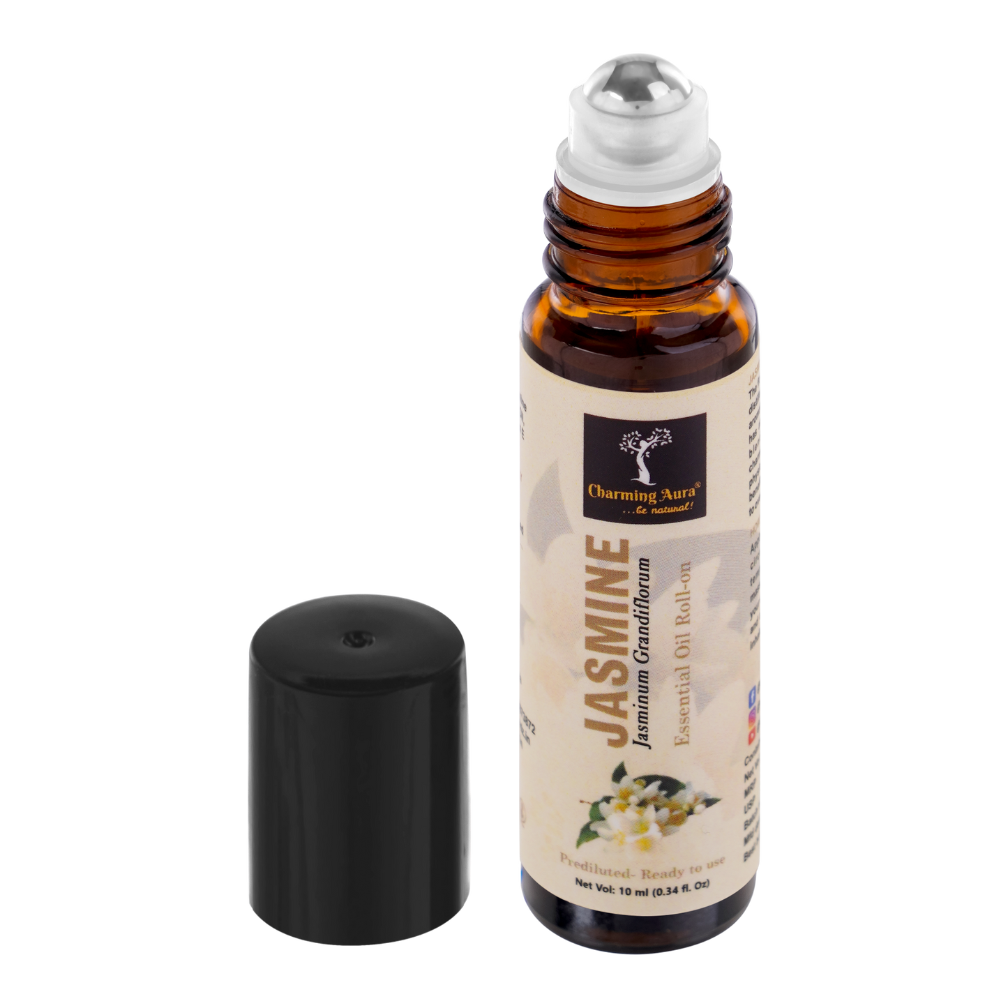 Jasmine Essential Oil | Roll-On | Prediluted- ready to use | for Skin, Puja, Aroma Therapy, Stress Relief, Sleep and Relaxation | 10ml |