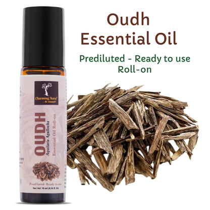 Oudh Essential Oil | Roll-On | Prediluted ready to use | Stress relief, Skin Care, Meditation, Yoga, Reiki healing, Enchanting Fragrance | 10ml |