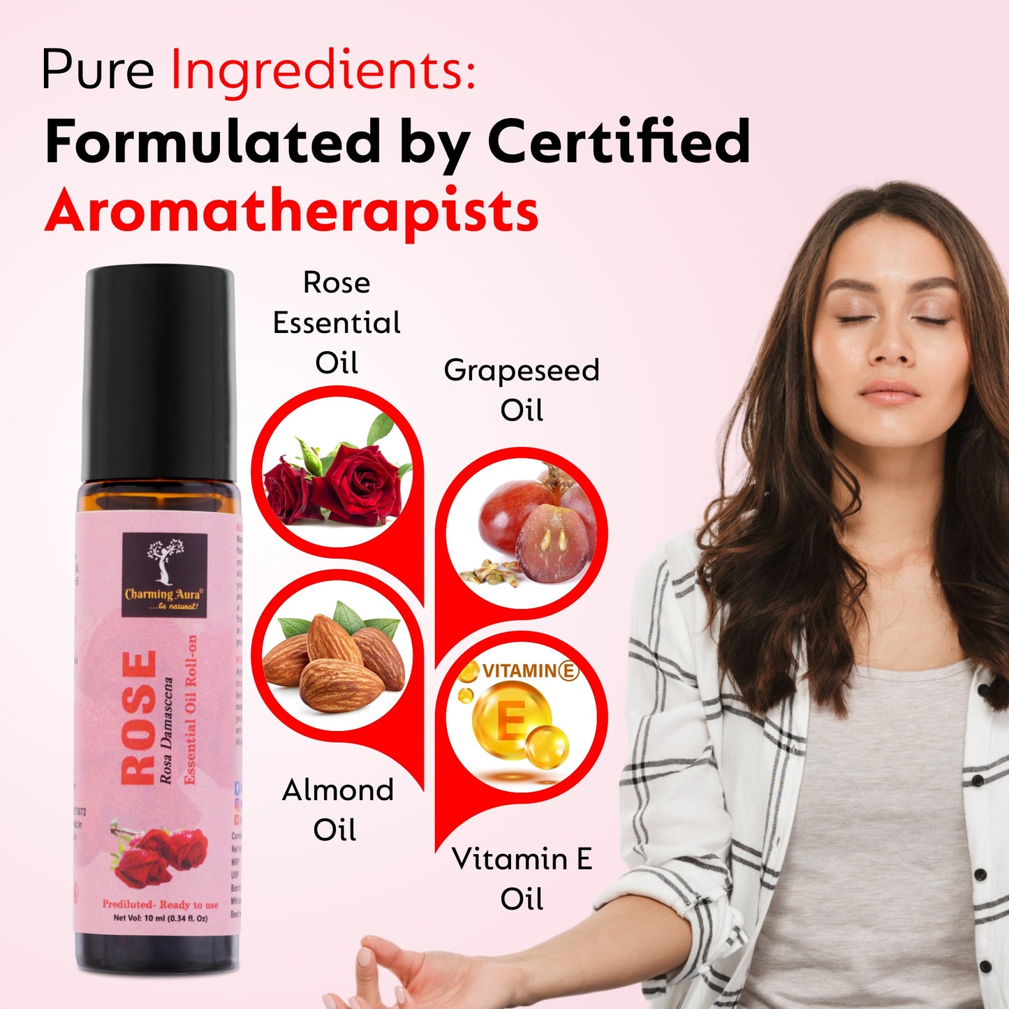 Rose Essential Oil | Roll-On | Prediluted ready to use | for Stress relief, Skin Care, Meditation, Yoga, Reiki healing, Mood Freshener | 10ml |