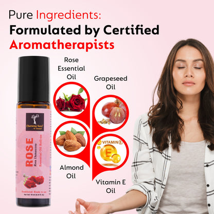 Rose Essential Oil | Roll-On | Prediluted ready to use | for Stress relief, Skin Care, Meditation, Yoga, Reiki healing, Mood Freshener | 10ml |
