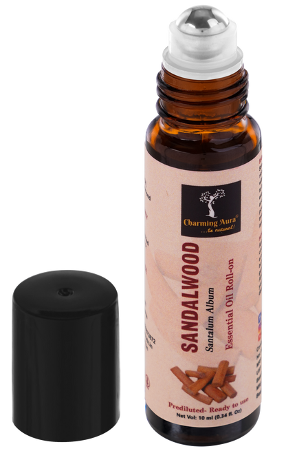 Sandalwood Essential Oil | Roll-on | for Skin Care, Yoga, Meditation, Refreshment, Reiki, Stress relief | 10ml | Prediluted- Ready to use |