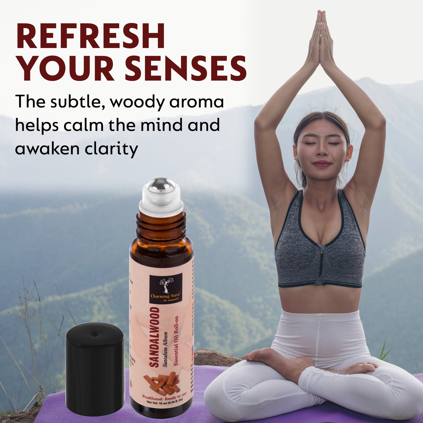 Sandalwood Essential Oil | Roll-on | for Skin Care, Yoga, Meditation, Refreshment, Reiki, Stress relief | 10ml | Prediluted- Ready to use |