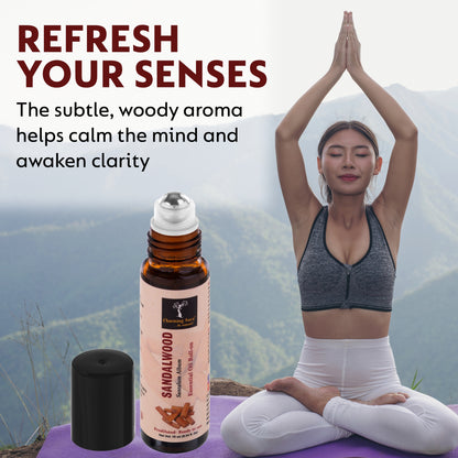 Sandalwood Essential Oil | Roll-on | for Skin Care, Yoga, Meditation, Refreshment, Reiki, Stress relief | 10ml | Prediluted- Ready to use |