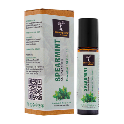 Spearmint Essential Oil | Roll-On | Prediluted ready to use | for Stress relief, Skin Care, Meditation, Yoga, Mood Freshener, Sleep Help | 10ml