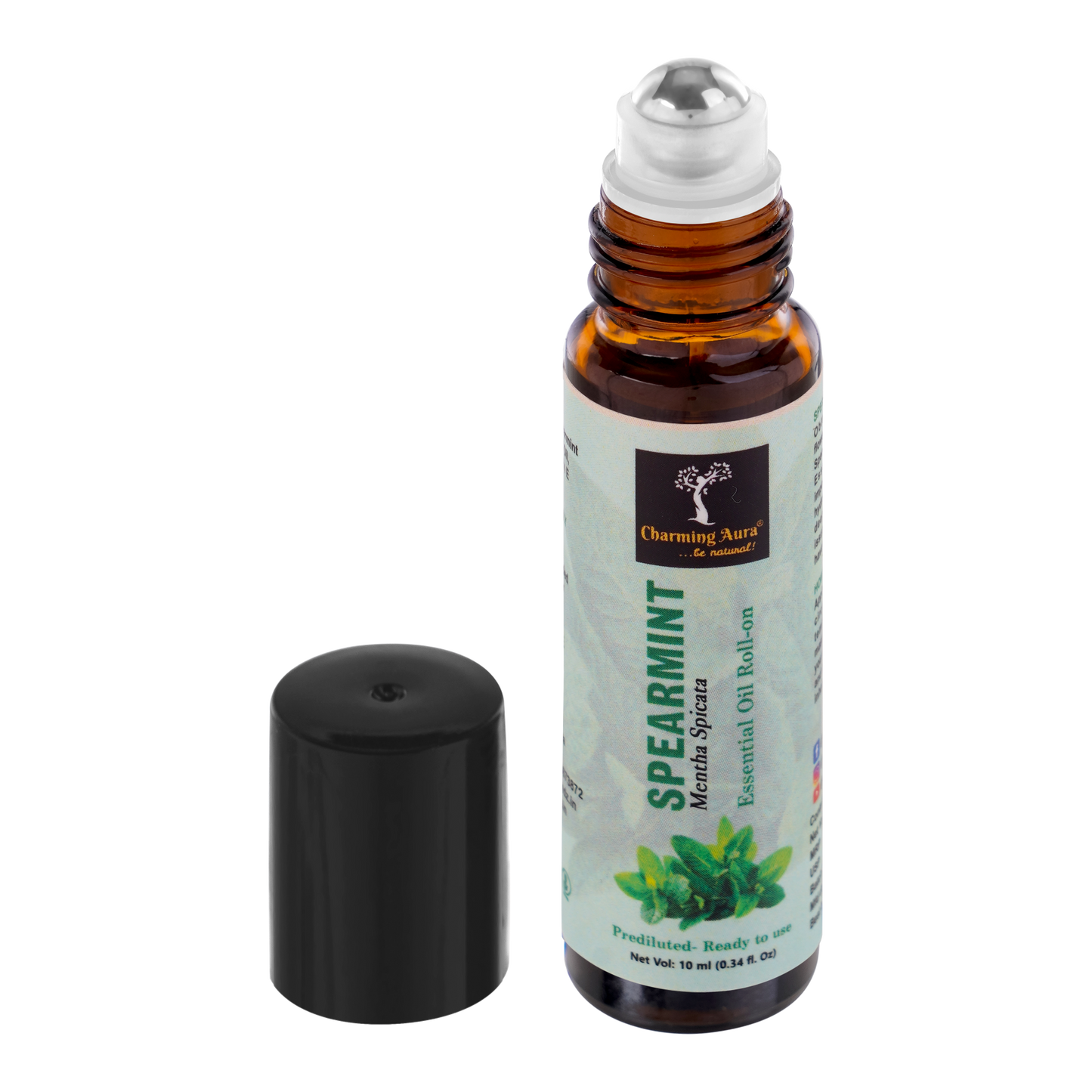 Spearmint Essential Oil | Roll-On | Prediluted ready to use | for Stress relief, Skin Care, Meditation, Yoga, Mood Freshener, Sleep Help | 10ml