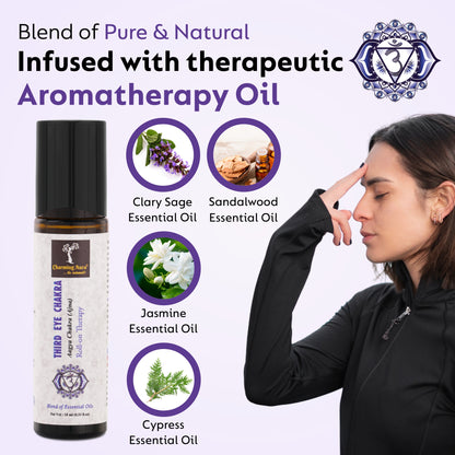 Third Eye Chakra (Aagya Chakra-Ajna) Roll-on Therapy Oil- Blend of Pure & Natural Essential Oils, Foster Mindfulness & Intuitions- 10ml