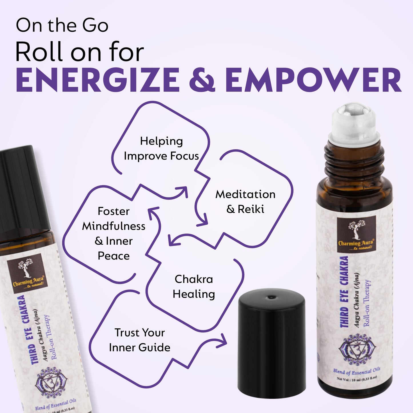 Third Eye Chakra (Aagya Chakra-Ajna) Roll-on Therapy Oil- Blend of Pure & Natural Essential Oils, Foster Mindfulness & Intuitions- 10ml