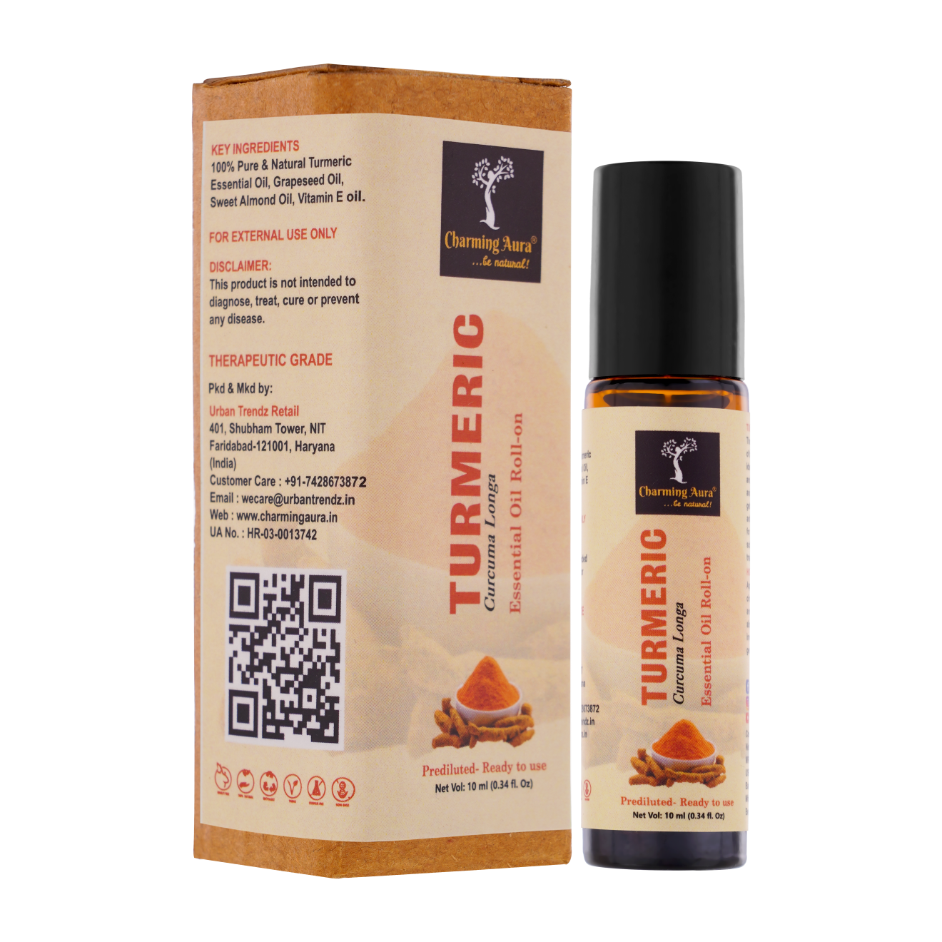 Turmeric Essential Oil | Roll-On | Prediluted ready to use | for Pain relief & Skin Care | Pure & Natural Therapeutic Grade | 10ml |