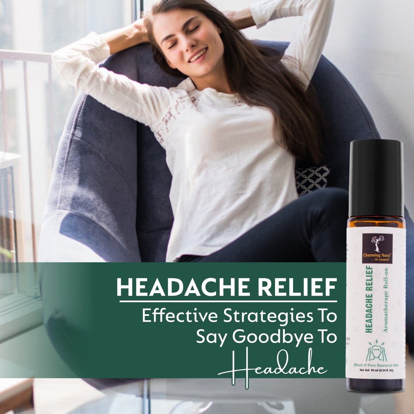 Headache Relief Aromatherapy Roll-on | Natural Remedy for Headache & Migraine | Blend of Pure Essential Oils | Eucalyptus, Peppermint, Ajwain | Easy to Apply | Travel Friendly |