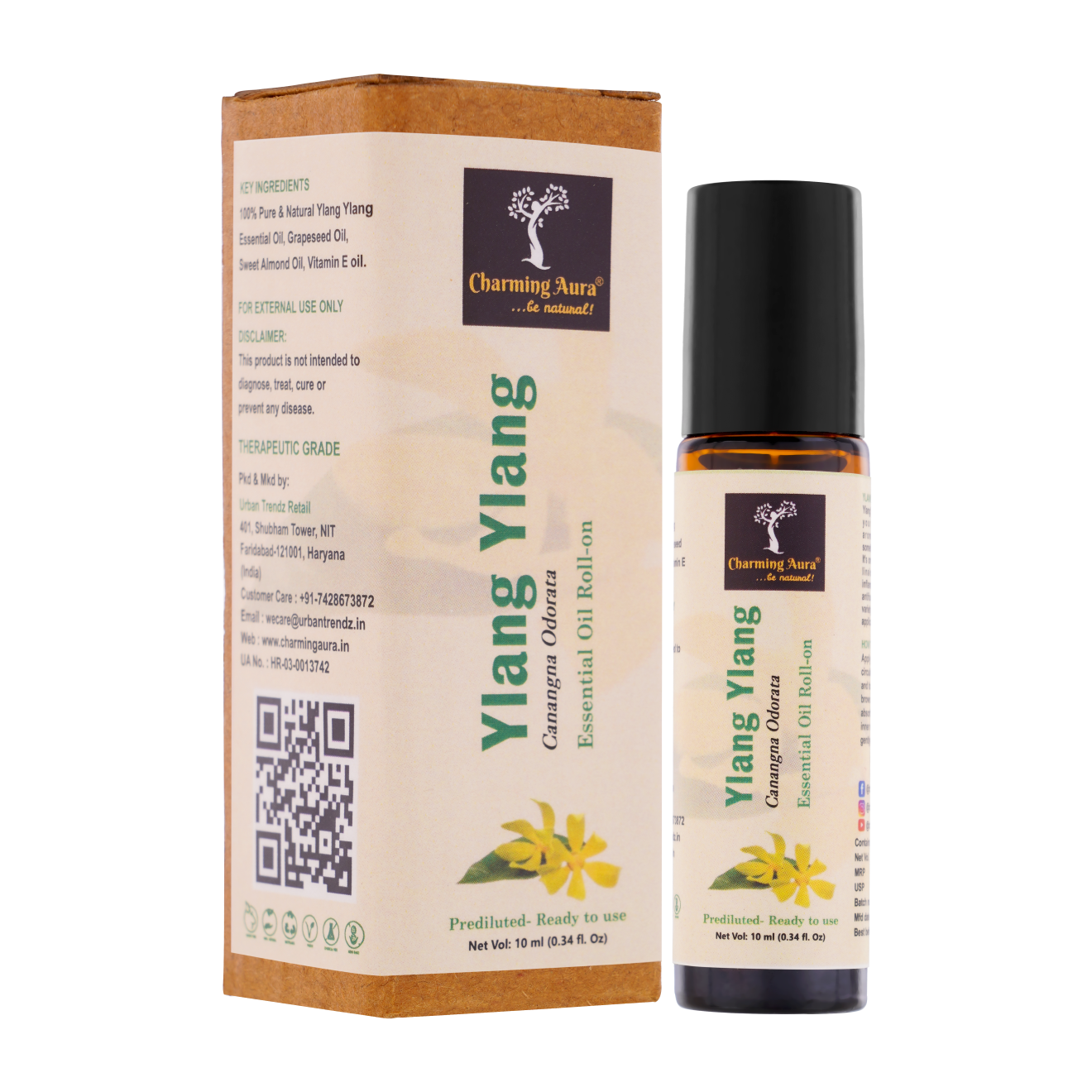 Ylang Ylang Essential Oil | Roll-On | Prediluted ready to use | for Skin Care, Meditation | Soothing Floral Fragrance | 10ml |