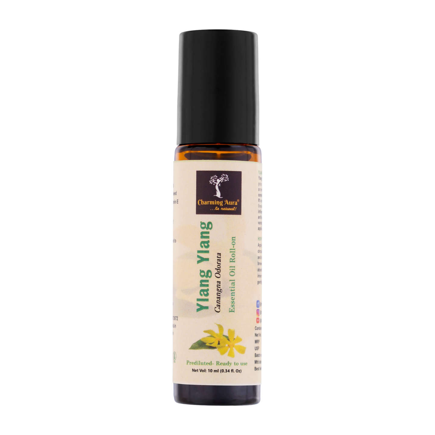 Ylang Ylang Essential Oil | Roll-On | Prediluted ready to use | for Skin Care, Meditation | Soothing Floral Fragrance | 10ml |