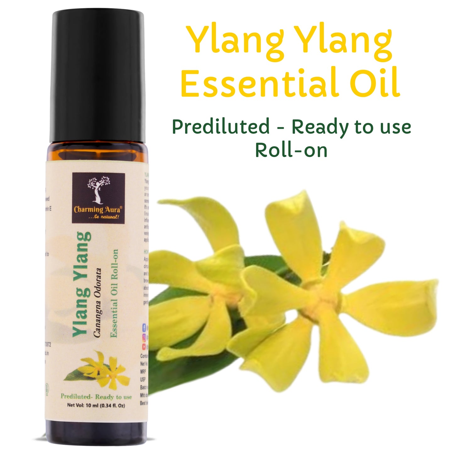 Ylang Ylang Essential Oil | Roll-On | Prediluted ready to use | for Skin Care, Meditation | Soothing Floral Fragrance | 10ml |