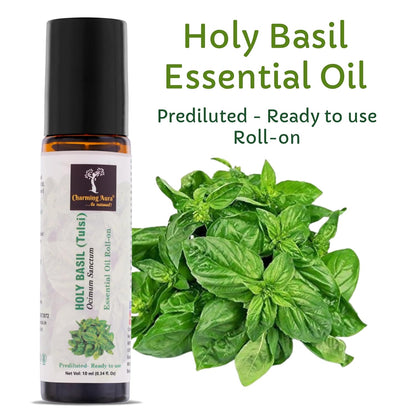 Holy Basil (Tulsi) Essential Oil | Roll-On | Prediluted ready to use | Pure & Natural Therapeutic Grade | Pain Relief | Relieves from Cold & Flu | 10ml |