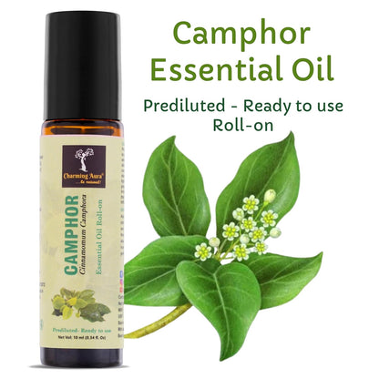 Camphor Essential Oil | Roll-On | Prediluted ready to use | Pure & Natural Therapeutic Grade | Pain Relief | Relieves from Cold & Flu | Yoga | Puja Rituals |10ml |