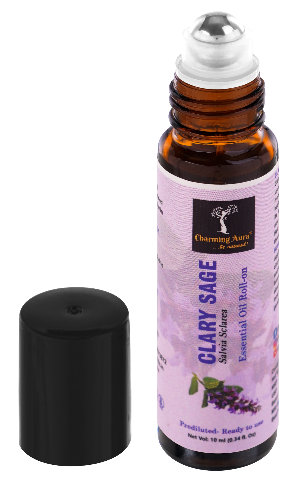 Clary Sage Essential Oil | Roll-on | for Skin Care, Yoga, Meditation, Refreshment, Reiki, Stress relief | 10ml | Prediluted- Ready to use |