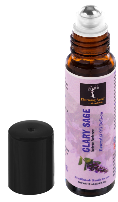 Clary Sage Essential Oil | Roll-on | for Skin Care, Yoga, Meditation, Refreshment, Reiki, Stress relief | 10ml | Prediluted- Ready to use |