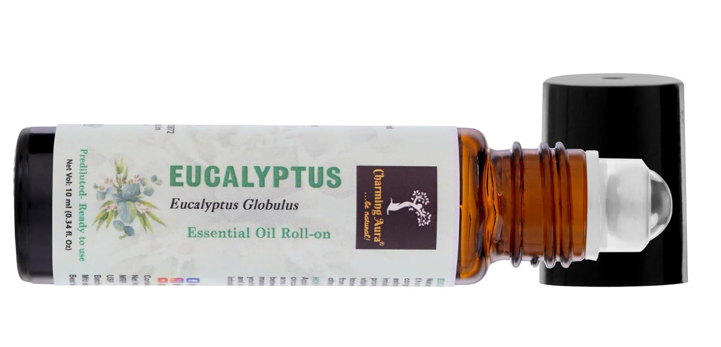 Eucalyptus Essential Oil | Roll-On | Prediluted ready to use | Pure & Natural Therapeutic Grade | Pain Relief | Relieves from Cold & Flu | 10ml |