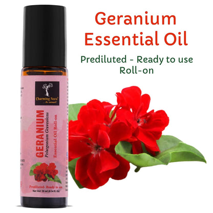 Geranium Essential Oil | Roll-On | Prediluted ready to use | for Pain relief, Stress relief, Skin Care | 10ml